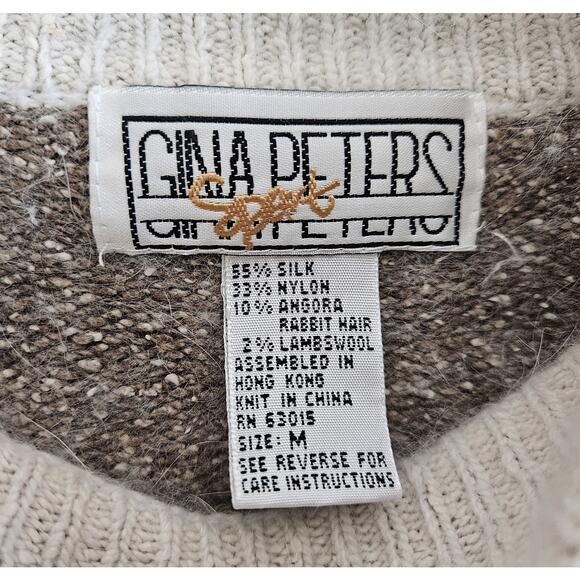 GINA PETERS Women M Sweater Silk Angora Lambswool Blend Beige Blue Brown VTG 38" - Picture 3 of 7